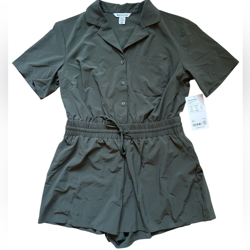 Athleta NWT Avenue Romper Olive Green UPF Button-Up Romper S - Picture 7 of 7